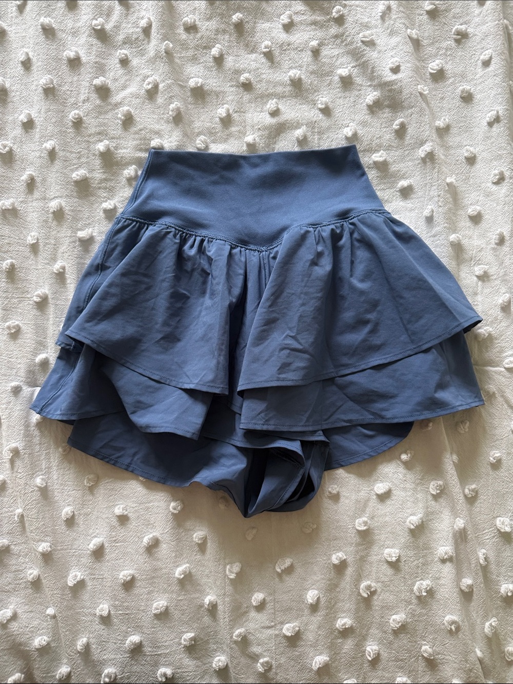 High-Waist Blue Tiered Ruffle Skort with Built-In Shorts